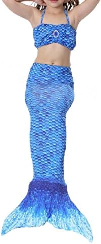 DressU Child's 3 Pieces Mermaid Floral Printed Fish Scales Tube Top Cute Bikini Swimsuits Pattern6 120cm