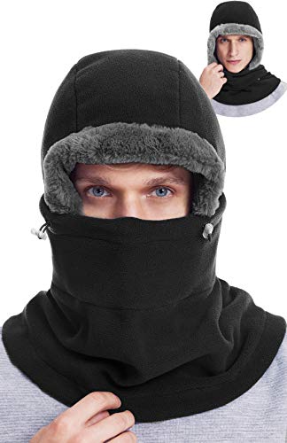 DIMPLES EXCEL Balaclava Fleece Hood Winter Warmer Balaclava Fleece Hood Ski Face Mask Wind Resistant for Men and Women, One Size Fits All (Black)