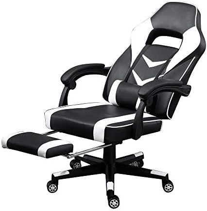 Ansleyhosho ゲーミングチェア オットマン付き オフィスチェア 回転 肘掛け付 パソコンチェア リクライニング デスクチェア おしゃれ ハイバック椅子 Puレザー 再販ご予約限定送料無料 白 ネットカフェ ゲーム用チェア 自宅 ホワイトブラック オフィス