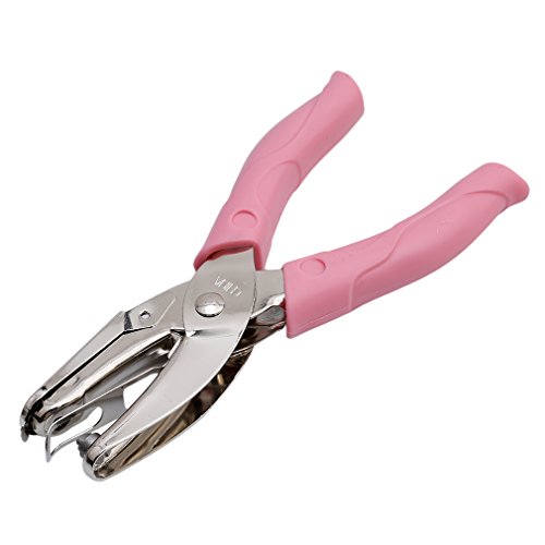HS Stainless Steel Heart Shape Hand Punch Hole Puncher with Pink Grip 1pc
