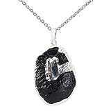 JOVIVI Silver Plated Edge Meteorite Tektite Wrapped Quartz Crystal Healing Ponit Reiki Pendant Necklace