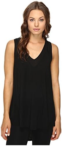 HEATHER Women's Silk Panel Swing Tank Top Black Tank Top SM