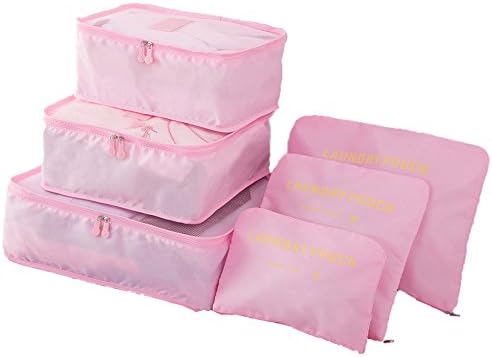 Lightweight 6 Pcs Packing Cubes System, FashionUP Travel Storage Packing Organizers Laundry Bags Compression Pouches for Luggage (Pink)