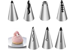 Piping Tips for Cake Decorating, 7 Pcs Cake Decorating Kit, CAASFOOY Stainless Steel Ruffle Piping Tips, Frosting Tools for B