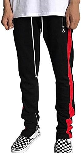 red and white striped track pants