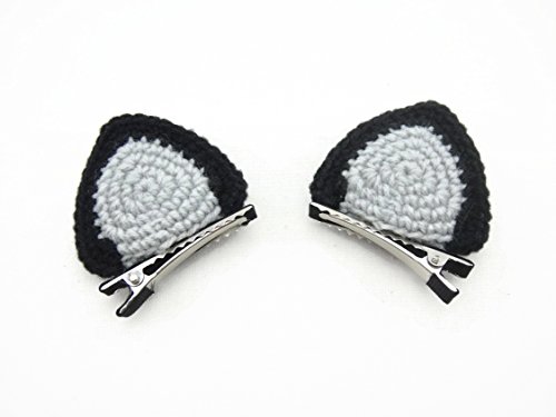 Hair Clip Costume Accessories Girl Crochet Animal Ears Cat Fox Black Grey