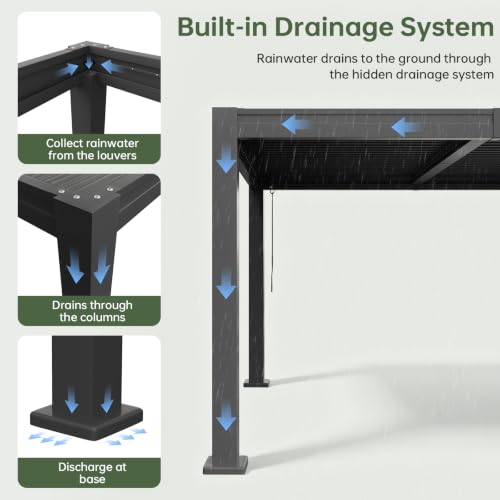 Aoxun Louvered Pergola 10x12, Outdoor Metal Pergola with Adjustable Louvers image 23