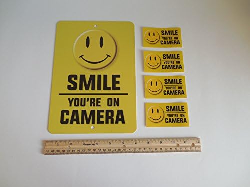 Smile You're On Camera Video Surveillance Warning Metal Security Sign &amp; 4 Window Stickers # 721