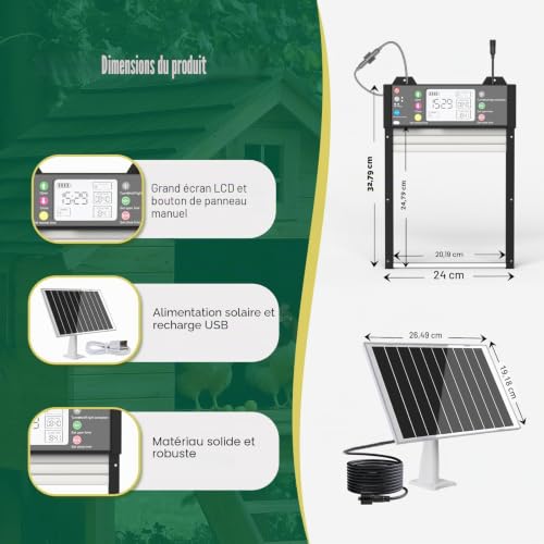SARELLIT Automatic Solar Chicken Coop Gate with APP and Remote Control, WiFi with Real Time Status, Timer and Light Sensor, Anti-Pinch, Battery 4000mAh