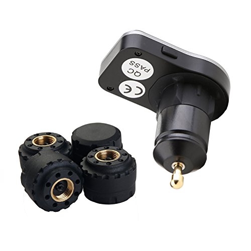 Vesafe Wireless Tire Pressure Monitoring System (TPMS), with 4 External Cap sensors. (Cigarette Lighter Plug with 2A Charging) (Color)