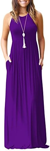 Idingding Long Maxi Dress, Womens Casual A-Line Summer Beach Sleeveless Tank Top Long Dresses, Sleeveless Purple, M