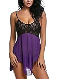 Avidlove Women Outfits Halter Irregular Lingerie Mini Nightwear Lace Babydoll Purple XL