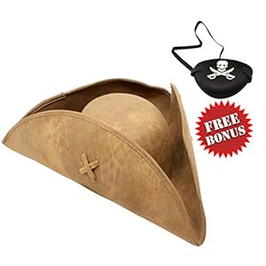 Nautical Cove Pirate Tricorn Hat Deluxe Costume for Men and Women