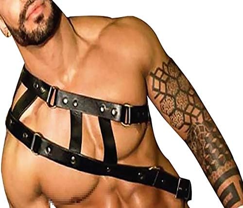Men's Leather Body Chest Harness Belt Punk Cage Belt Buckle Ring Adjustable