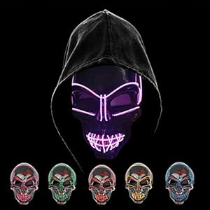 KiraKira Máscara LED Halloween, Halloween LED Máscaras Adultos LED Mask para la Fiesta de Disfraces, Máscara Disfraz Luminosa Craneo Esqueleto (red01)