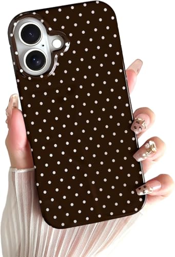 OWLSTAR Compatible with iPhone 16 Case Cute Polka Dots Pattern Slim Soft TPU Protective Phone Cover for Women Girls | Brown