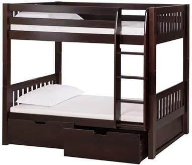 APRODZ Moyer Solid Wood Bunk Bed with Slide Storage | Wooden Twin Over Bed with Trundle Ladder for Kids’ Room Bedroom Living Room Home (Brown- Finish)