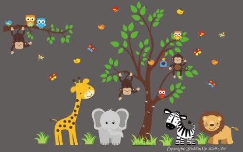 Nursery Wall Decals - Jungle and Safari Themed Wall Decals - Baby Room Wall Prints - Childresn Room Wall Mural - Baby Room Ideas - Baby Shower Gift - Repositionable