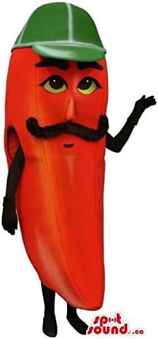 Red Pepper Vegetable Mascot SpotSound US With A Moustache And Green Cap