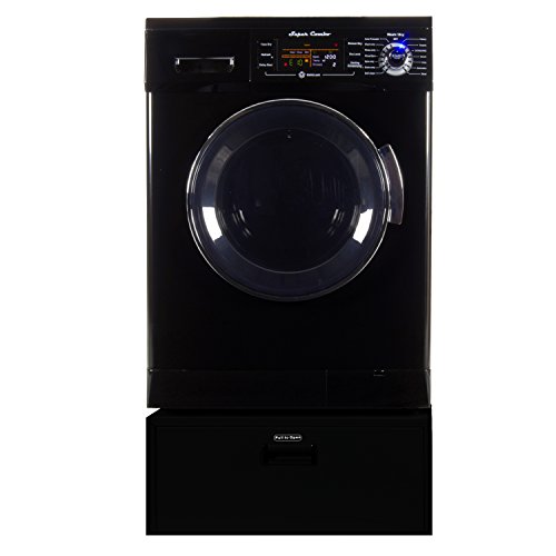 All In One Equator EZ 4400 CV Black Compact Combo Washer Dryer with Pedestal Storage Drawer