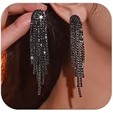Denifery Rhinestone Crystal Tassel Long Sparkle Dangle Earrings Crystal Chandelier Earrings Wedding Party Dangling Earrings