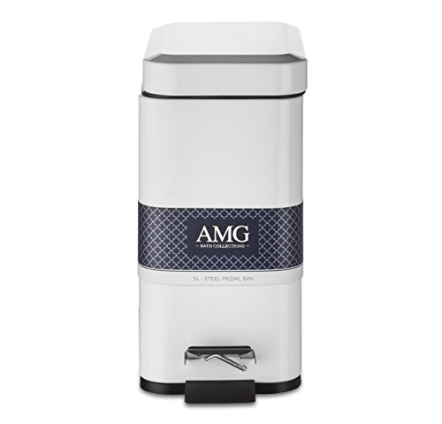 AMG and Enchante Accessories, Rectangular Waste Bin, 5L Garbage Trash Can with Step Foot Pedal, WB01W WHT, Glossy White