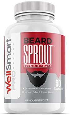BEARD SPROUT Premium Beard Growth Vitamin Supplement 60 Capsules - with Bioperine for Faster Absorption - Promotes Longer, Thicker, Fuller Beard &amp; Facial Hair – Biotin, Collagen, and Multi-Vitamins