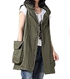 Mordenmiss Women's Sleeveless Coat Big Pockets Waistcoat Travel Hoodie Vest Style 1 XXL Army Green