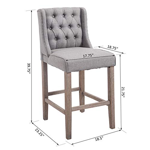 HOMCOM 40" Fabric Upholstered Tufted Counter Stool with Wood Legs Set of 2 - Grey