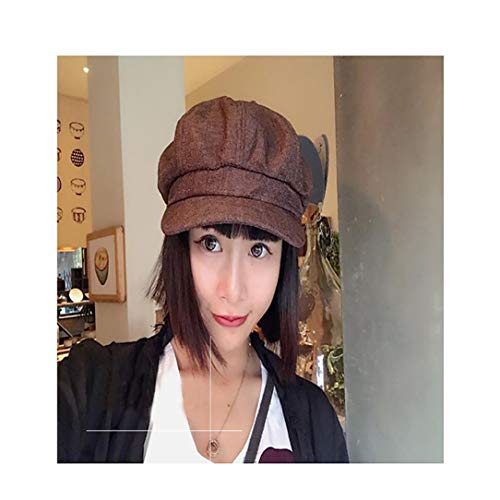 lehao Retro Newsboy Hat Octagonal Cap Autumn Winter Unique Theatrical Painter Cap Beret Tide for Women,Brown