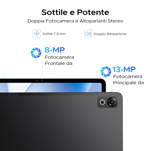 POPUX P12 Android 16 Tablet 12 Inches, T7280 Octa-Core, 48GB RAM+128GB ROM/2TB TF, IPS 2.4K Display 120 Hz, 10000 mAh, WiFi5, 8MP+13MP, Gemini AI, Tablet with Keyboard, Face ID/GPS/OTG/FM, Black