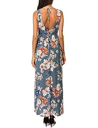 DGMYG Vestido largo Maxi para mujer, sexy, cuello en V, sin espalda, estampado floral, bohemio, playa, fiesta