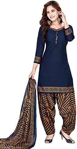 Flowral Women's Printed Un-Stitch French Crepe Dress Material (7018 Navy Blue_Free Size)