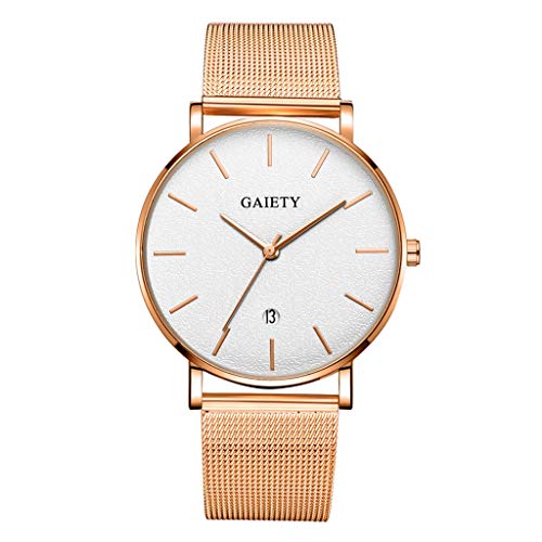 LUCAMORE Ultra Thin Mens Analog Quartz Watch Minimalist Mesh Stainless Steel Band Casual Business Wrist Watch with Date