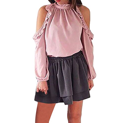 Blouse For Womenï¼ŒClearance Sale Farjing-Women Fashion Solid Ruffles Full Sleeve Ruffled Collar T-Shirt Tops Blouseï¼ˆSï¼ŒPink)