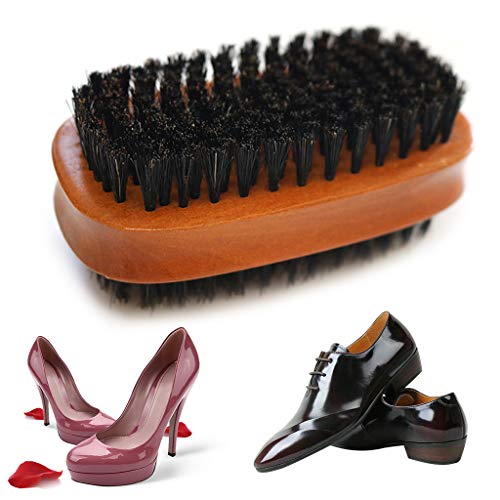Double Sided Wild Boar Bristle Pig Hair Shoe Brush Solid Wood PU Leather Polishing Cleaning Shoes Care Tool - Thumbnail 2