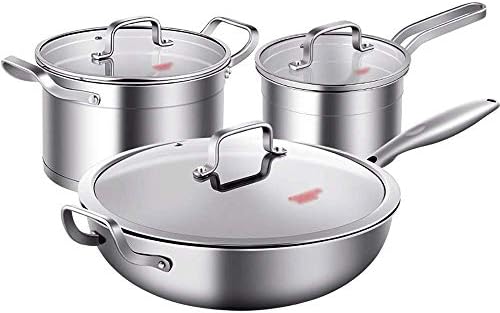 Qwea焦げ付き防止調理器具セット 蓋と中華鍋 金属製器具セーフ 誘導対応 サイズ cm