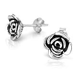 925 Oxidized Sterling Silver Small Rose Flower 8 mm Post Stud Earrings