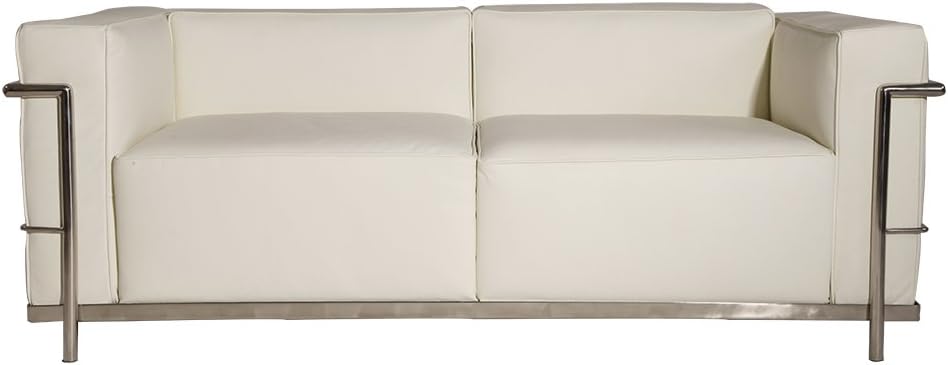 MLF Modern Style Grande Loveseat Sofa(Multi Colors&Size Available), White Premium Italian Leather