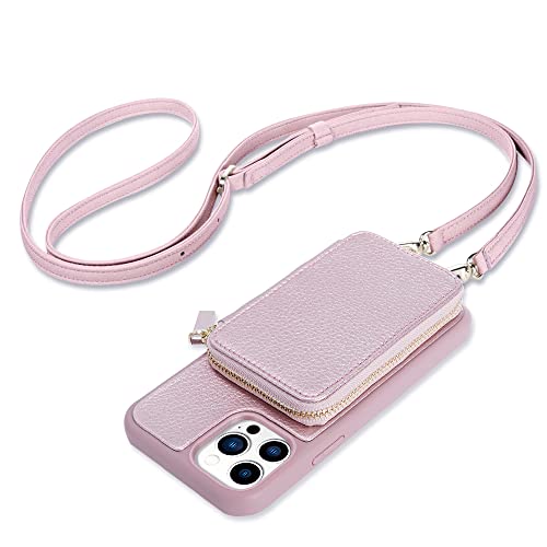 ZVE iPhone 13 Pro Max Crossbody Wallet Case, Zipper Phone Case with