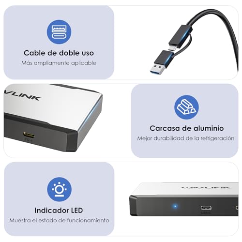 WAVLINK Triple Monitor Adapter for macOS M1/M2/M3/M4 Systems. Type-C&A Hosts, 100W PD IN, 3 HDMI 2 DP Available, Triple 4K@60Hz, USB 3.2 Gen 2 Host and SMI Driver Required
