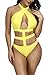 Viottiset Women's Cute Bandage Criss Cross One Piece Cut Out Push Up Backless Halter Monokini Swimsuit Bathing Suit Swimwear Yellow M