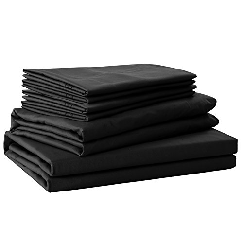 Sfoothome Bed Sheet Set with 4 Sheet Clips - Deep Pockets - 2 Extra Pillow Cases - Wrinkle,Fade,Stain Resistant - 6 Pieces (King,Black)