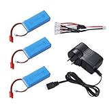 Feifan 3PCS 2S 7.4V 2000mah Battery Banana Plug for Drone Syma X8C X8W X8G RC Quadcopter with AC Charger and 3in1 Cable