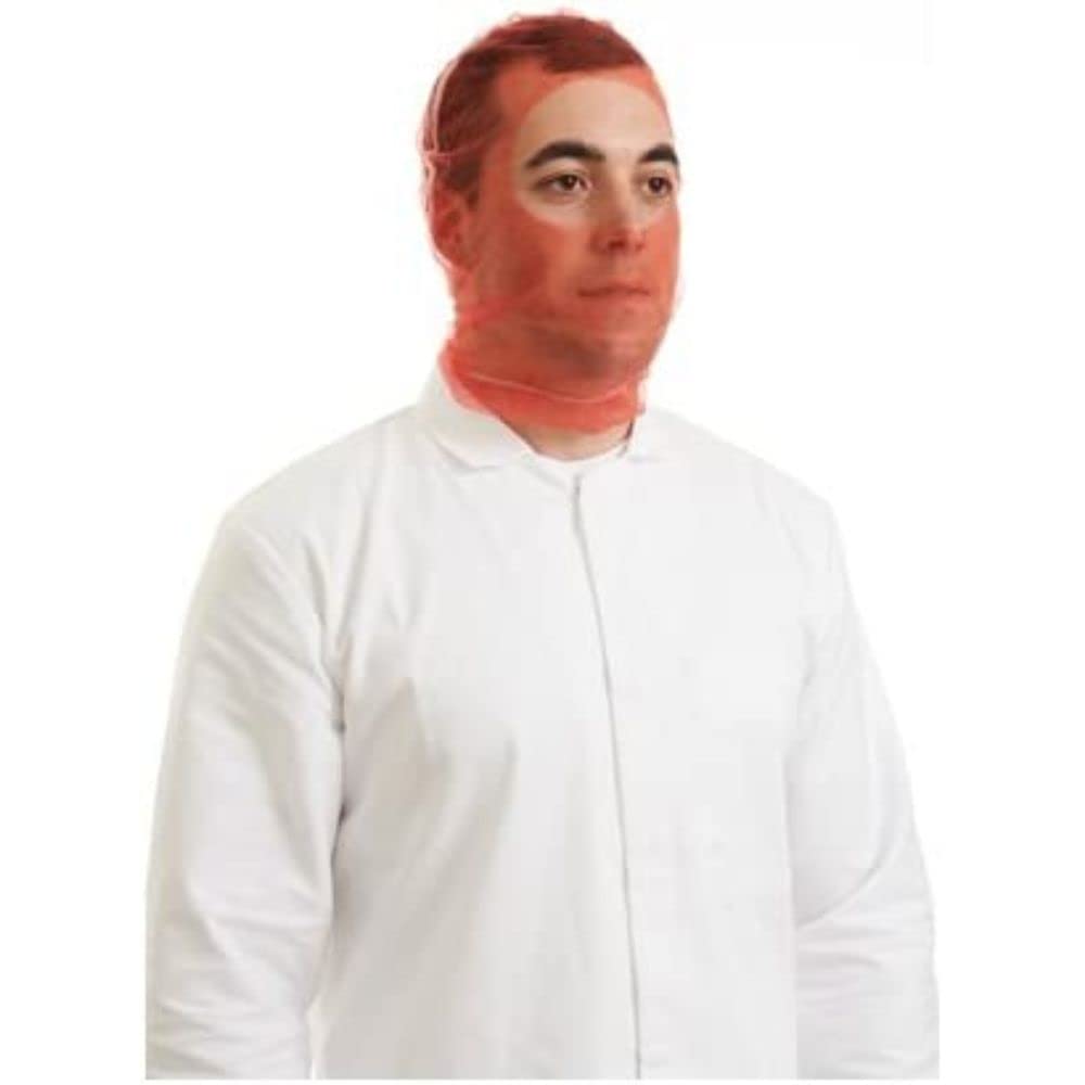 SuperTouch Disposable Balaclava Hood - Catering Hair and Beard Cover - Box of 100 - Red