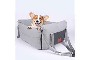 LEFARFADET Medium Dog Car Seat for Medium Sized Dogs, Car Seat for Small Dogs with Side Zipper, Waterproof Dog Travel Bed in car with Storage Pockets Up to 25lbs, Memory Foam Filling for Max Support, Light Gray
