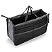 JET-BOND(TM) XB001 Nylon Handbag Insert Pouch Organizer Large Liner Purse with Zippers Handles Multi-function Cosmetic Storage Foldable Tote Inner Bag (Black)
