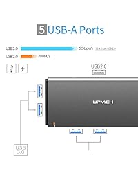 UPVICH USB C Hub, USB C adaptador, estación de acoplamiento, 4 K USB C a HDMI, Ethernet, suministro de energía 100 W, VGA3, puertos USB 3.0, Thunderbolt 3 USB-C Dock compatible con MacBook Pro 2018 Dell Lenovo