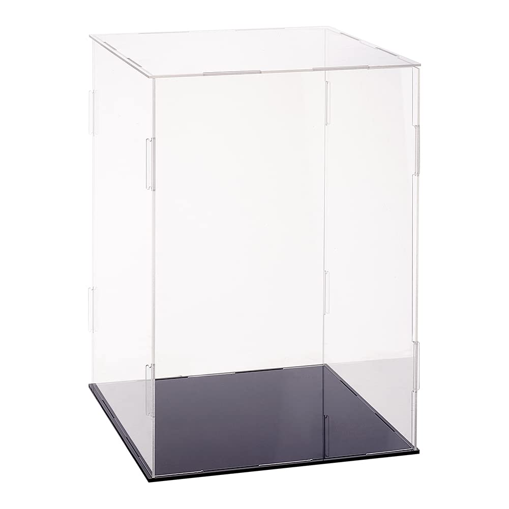 FINGERINSPIRE Plastic Minifigure Display Cases 21x21x30.5cm Clear Dustproof Action Figure Display Box with Black Base Display Cabine for Models, Building Blocks, Doll and Collection