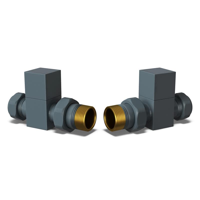 UK Radiators Square Anthracite Radiator Valve Pair - Anthracite Matt Finish - Classy and Modern Design 1/2" x 15mm Straight Radiator Valve Pair - Pair of Valves